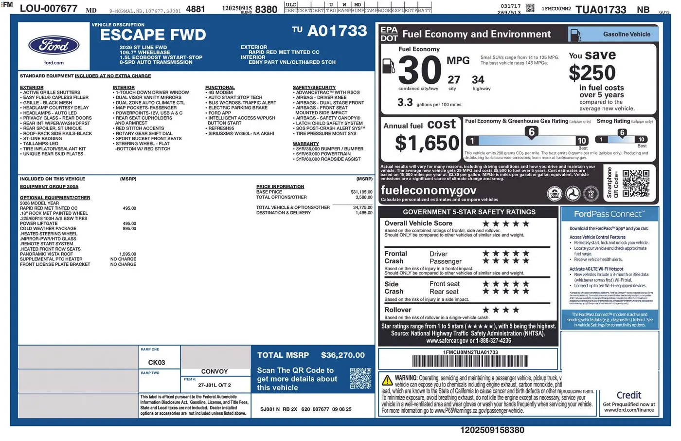2026 Ford Escape - $28,790