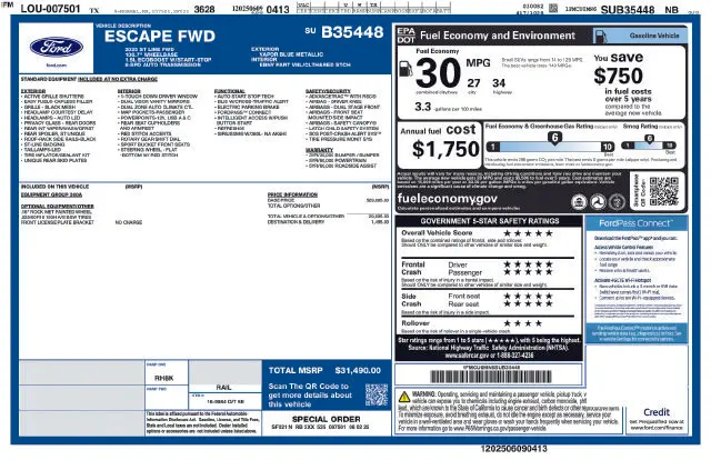 2025 Ford Escape - $21,160