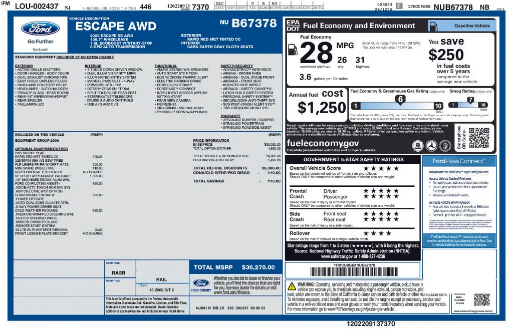 2022 Ford Escape - $20,366