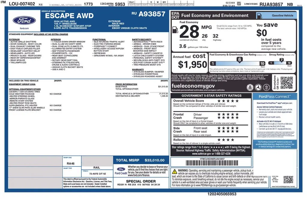 2024 Ford Escape - $19,297