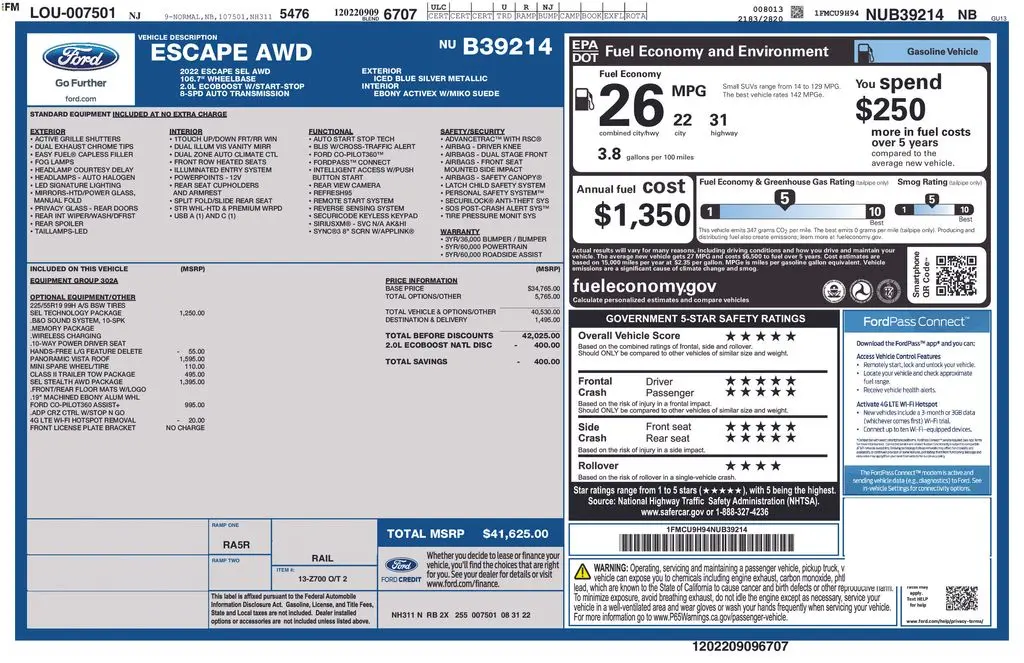 2022 Ford Escape - $22,784