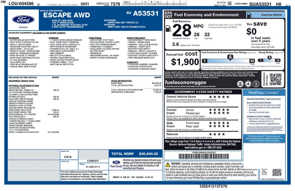2025 Ford Escape - $25,846