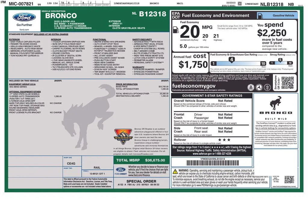 2022 Ford Bronco - $35,995
