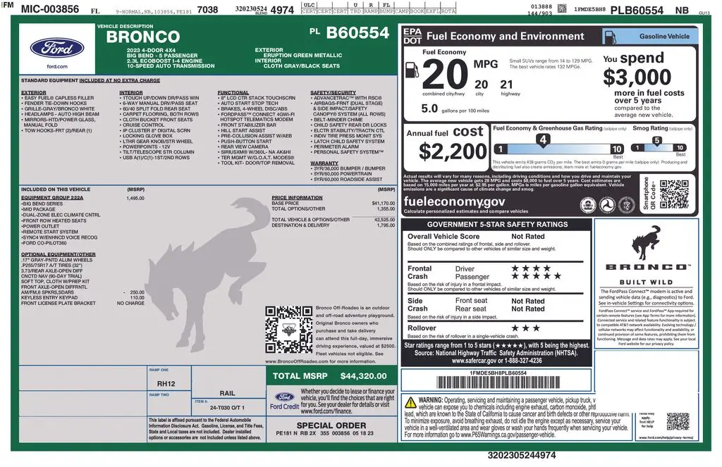 2023 Ford Bronco - $38,200
