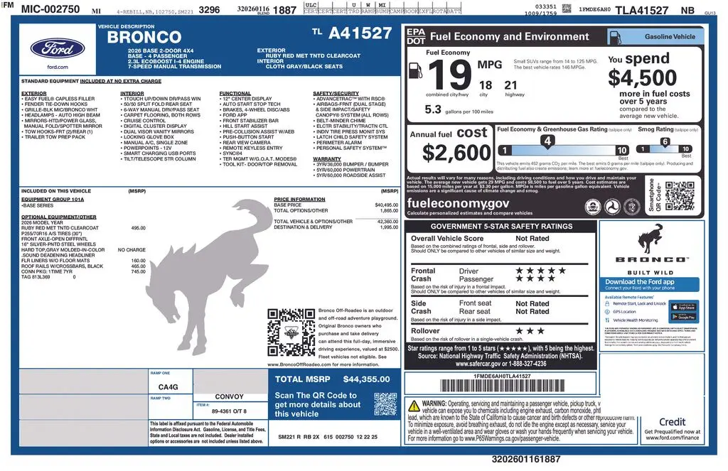 2026 Ford Bronco - $38,995
