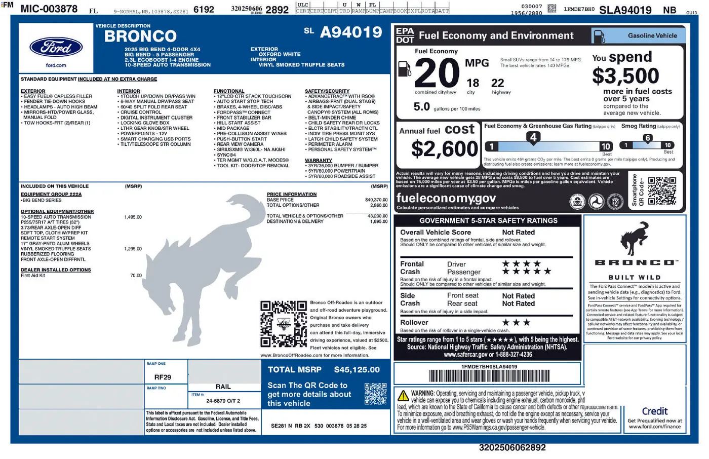2025 Ford Bronco - $36,750