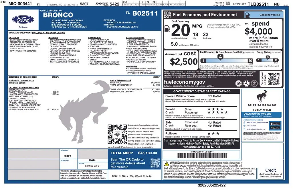 2026 Ford Bronco - $39,901