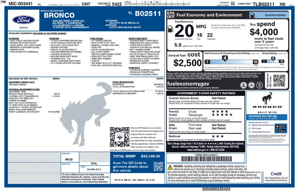 2026 Ford Bronco - $39,901