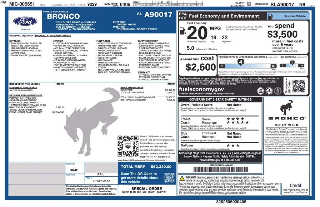 2025 Ford Bronco - $45,985