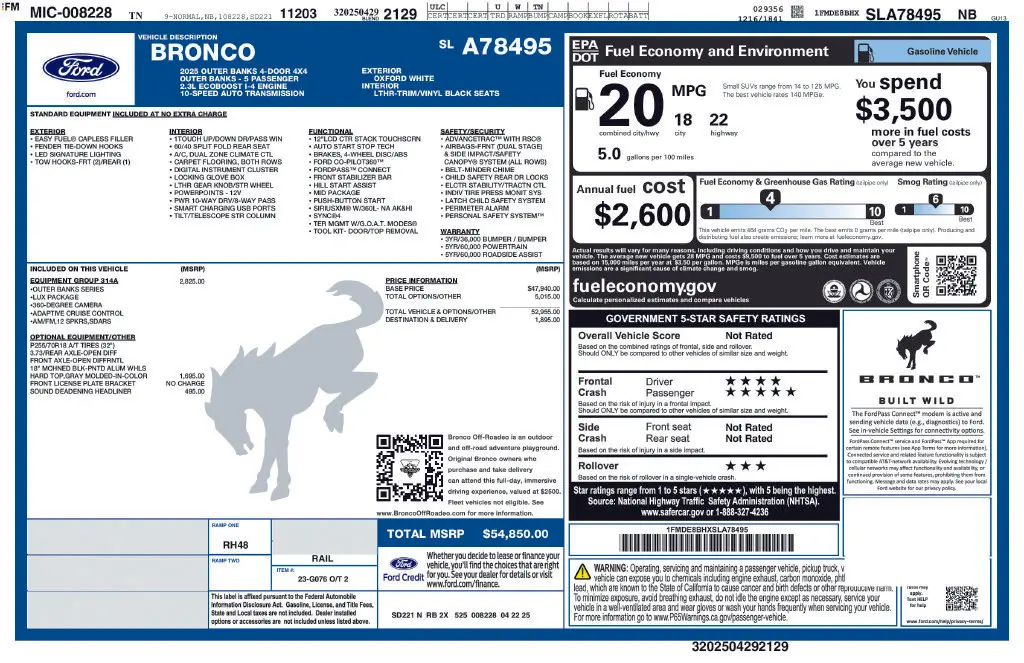 2025 Ford Bronco - $44,448