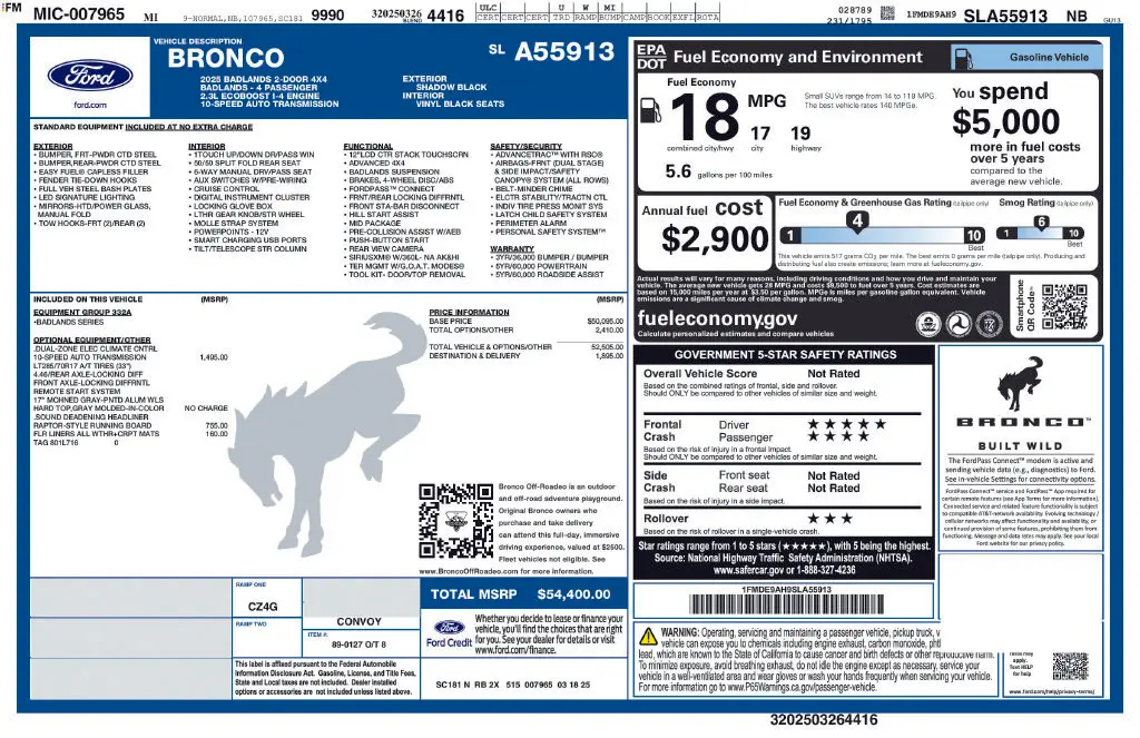 2025 Ford Bronco - $45,495