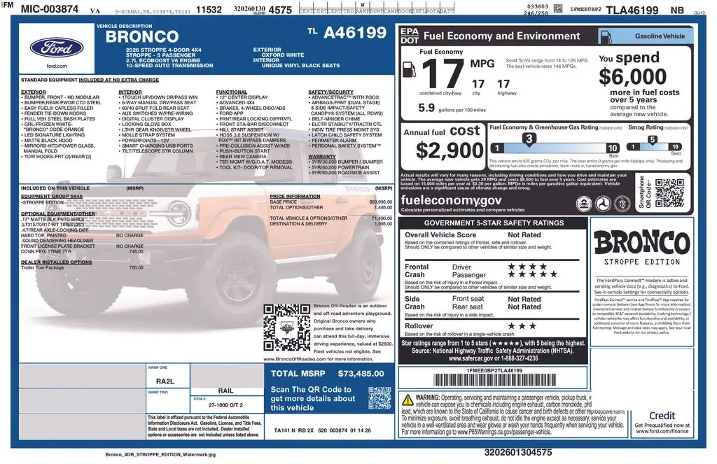 2026 Ford Bronco - $66,390