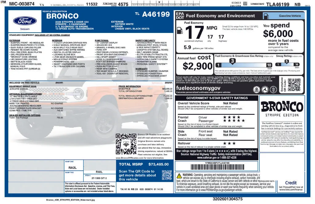 2026 Ford Bronco - $63,599
