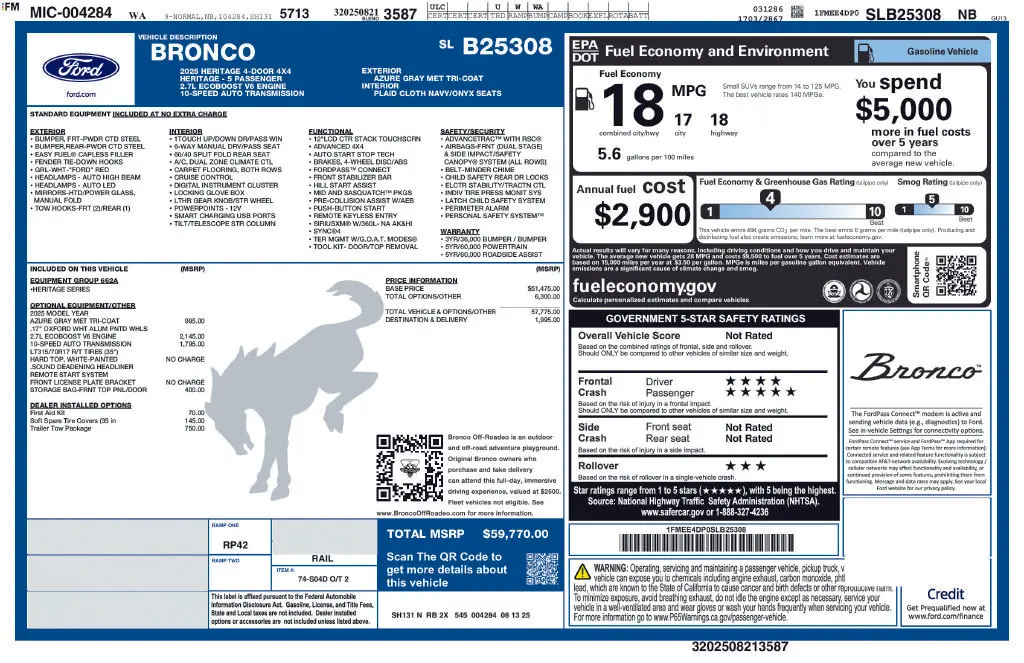 2025 Ford Bronco - $53,476