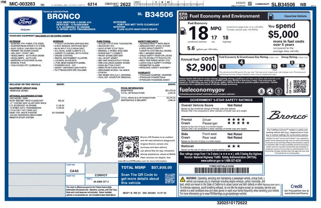 2025 Ford Bronco - $51,497