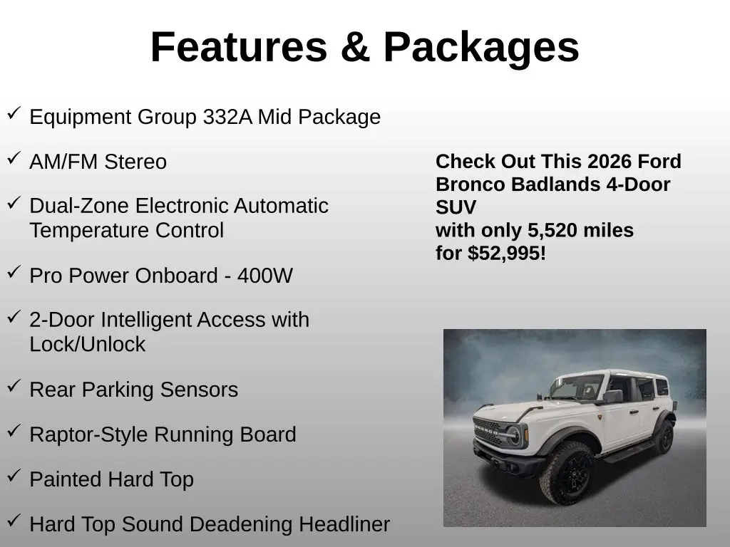 2026 Ford Bronco - $52,995