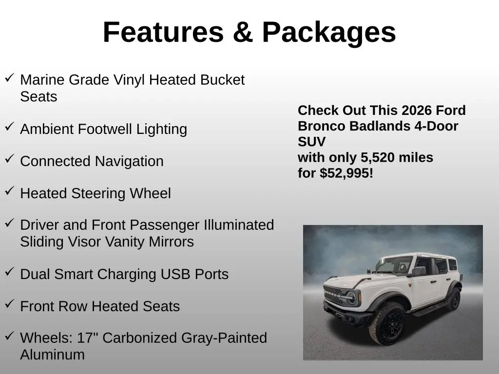 2026 Ford Bronco - $52,995