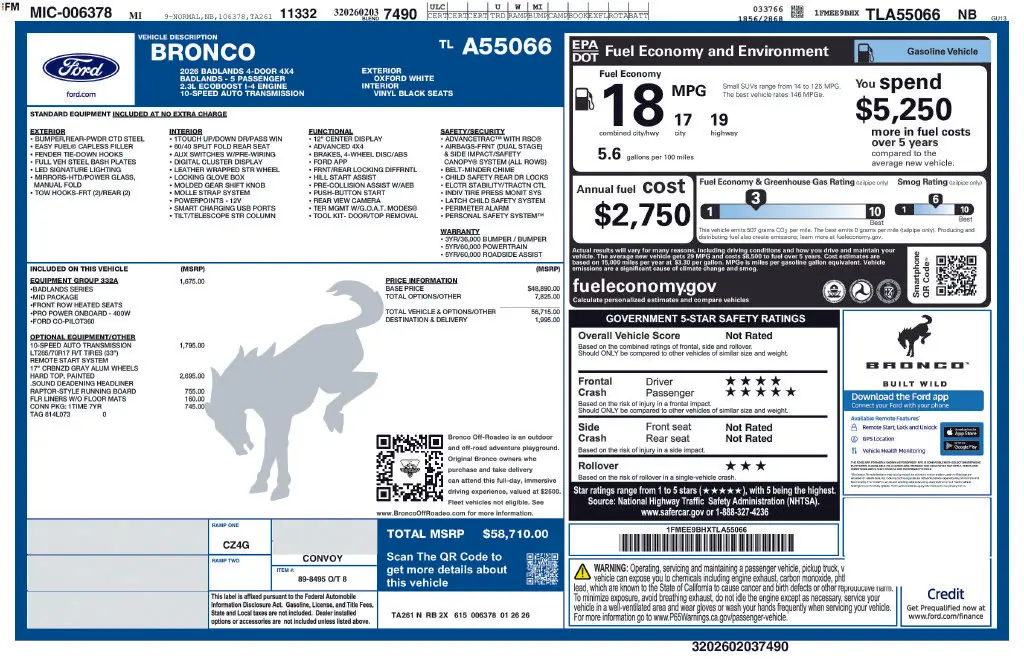 2026 Ford Bronco - $52,995