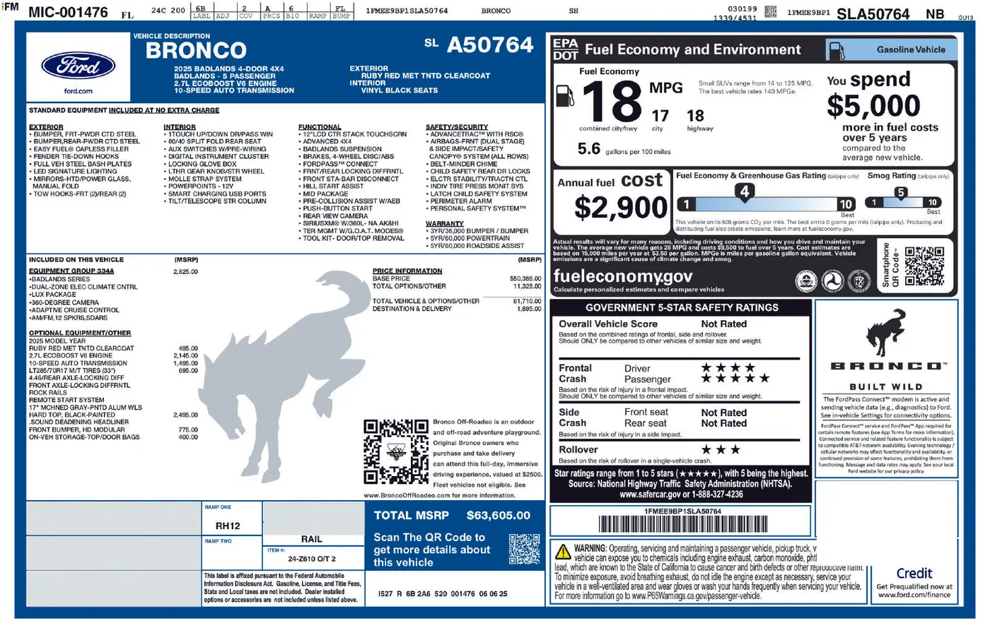 2025 Ford Bronco - $51,000