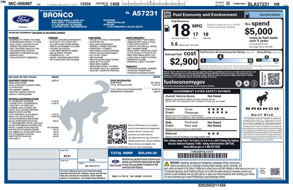 2025 Ford Bronco - $52,499