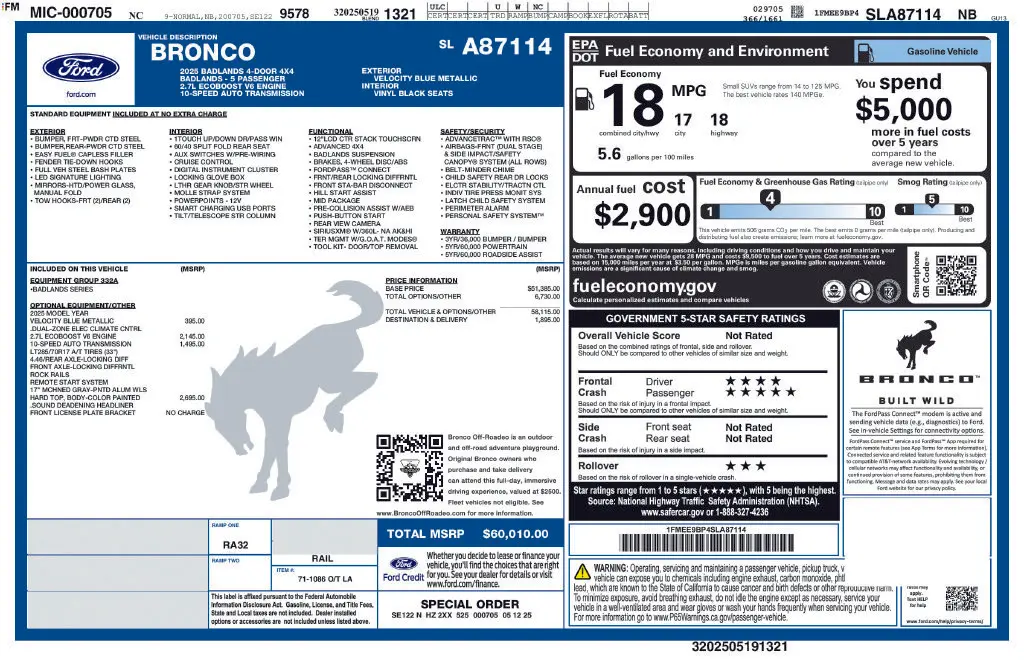 2025 Ford Bronco - $51,995