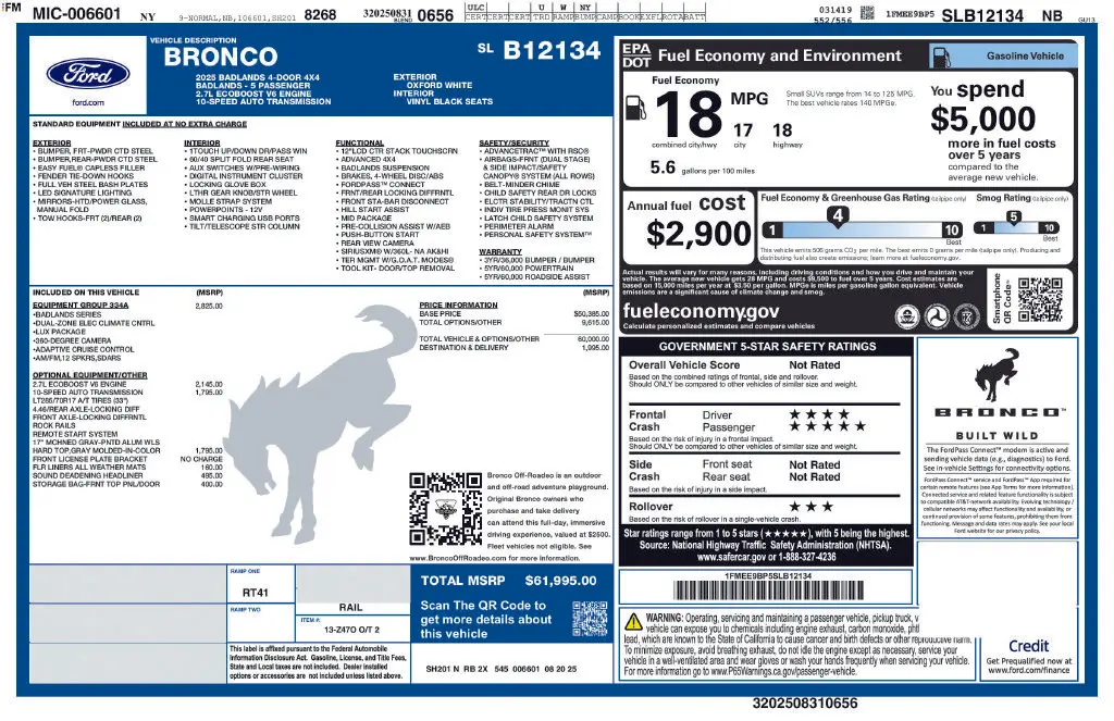2025 Ford Bronco - $57,000