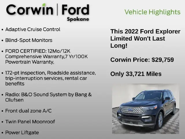 2022 Ford Explorer - $29,759