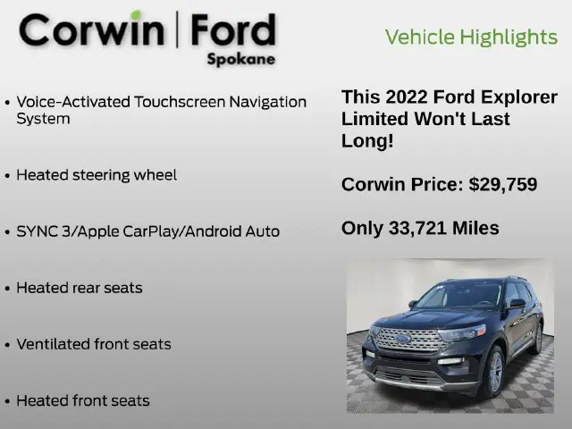 2022 Ford Explorer - $29,759