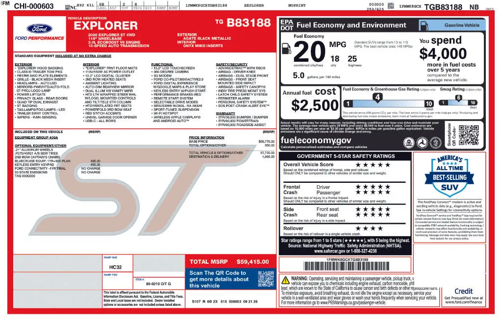 2026 Ford Explorer - $53,397