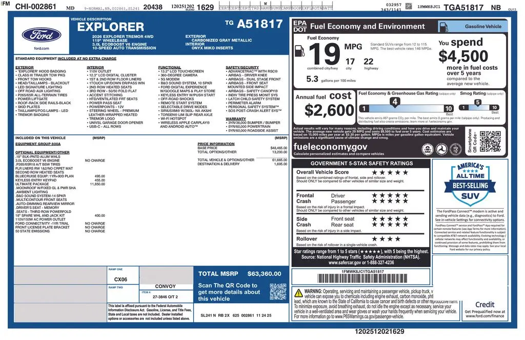 2026 Ford Explorer - $55,097