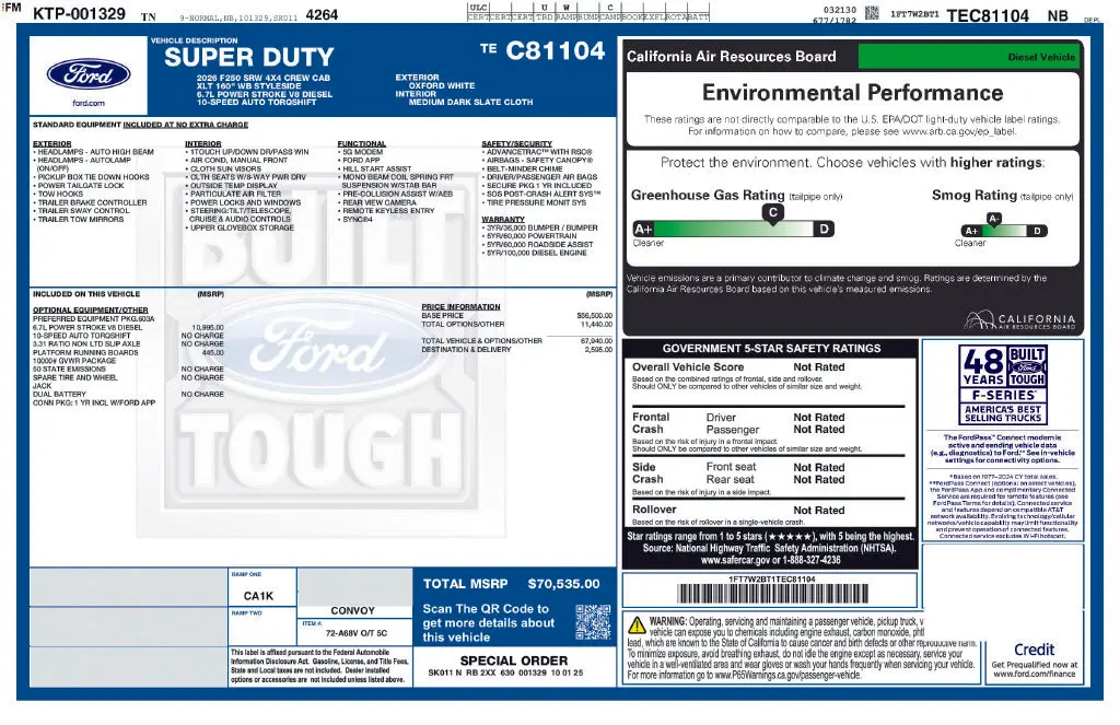 2026 Ford F-250 - $58,698