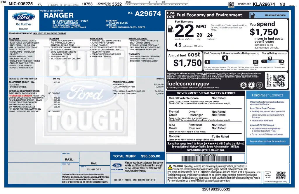 2019 Ford Ranger - $20,916