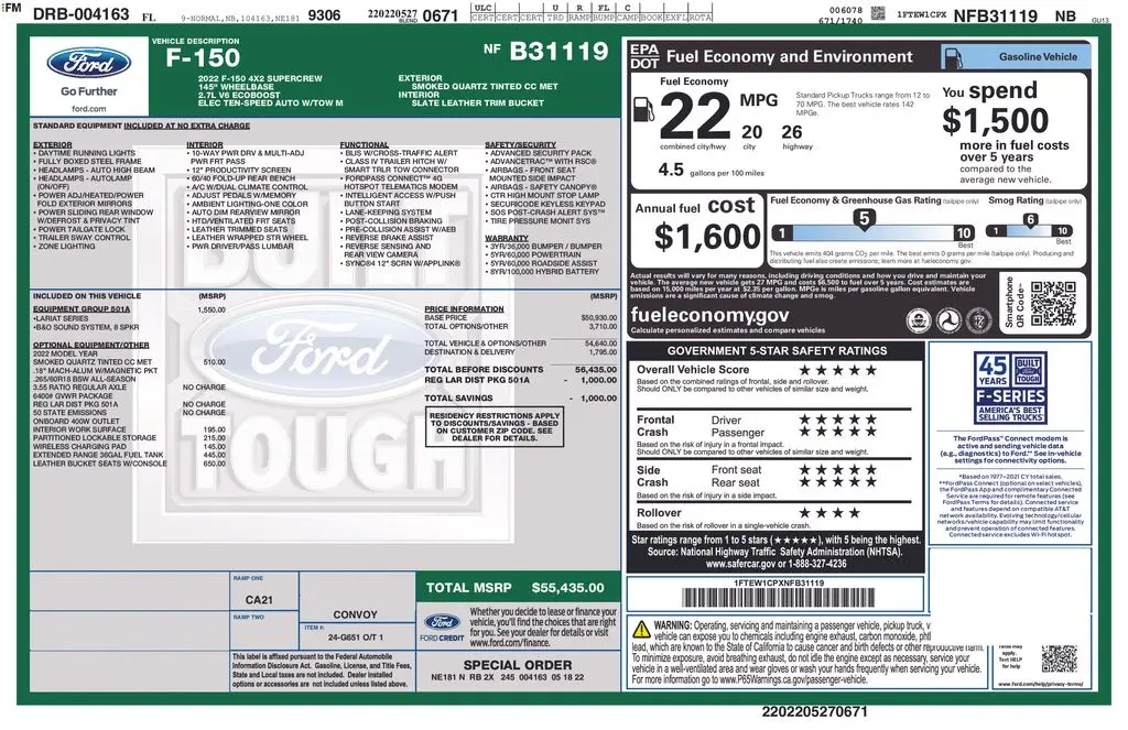 2022 Ford F-150 - $38,001