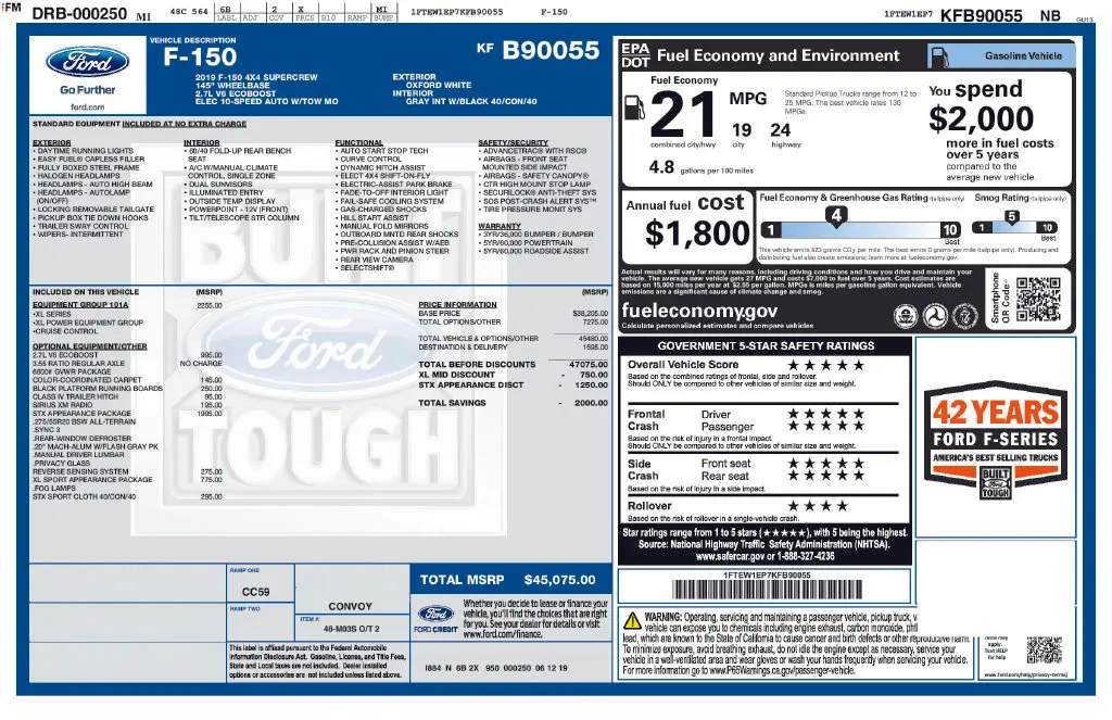 2019 Ford F-150 - $25,200