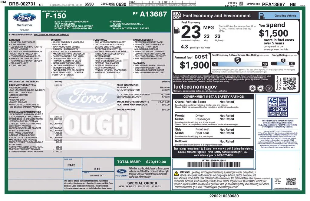 2023 Ford F-150 - $52,000