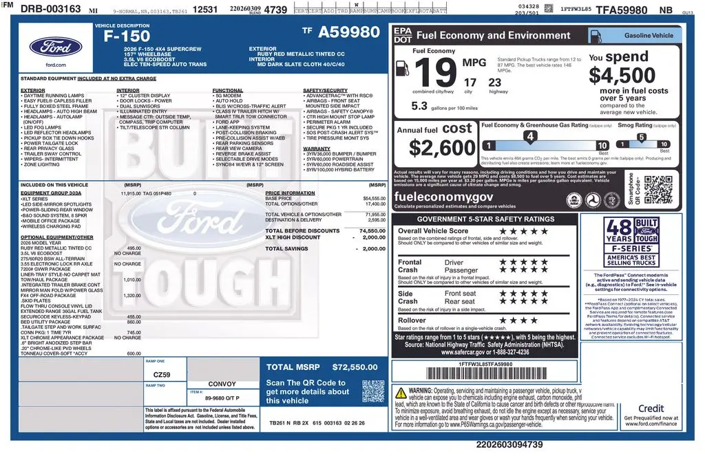 2026 Ford F-150 - $58,513