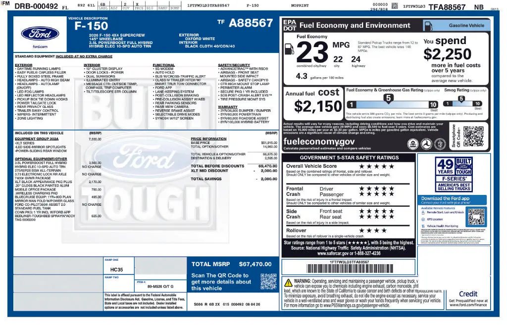 2026 Ford F-150 - $59,995