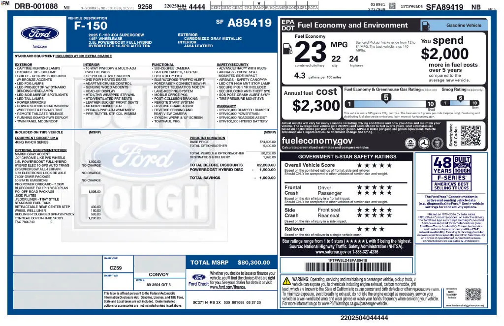2025 Ford F-150 - $59,942