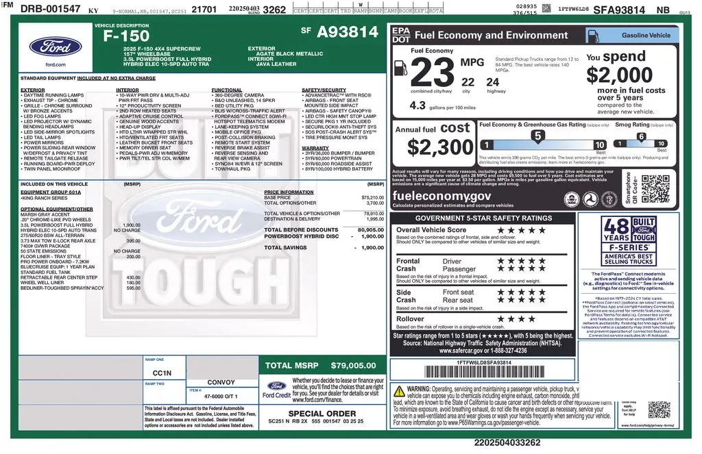 2025 Ford F-150 - $63,526