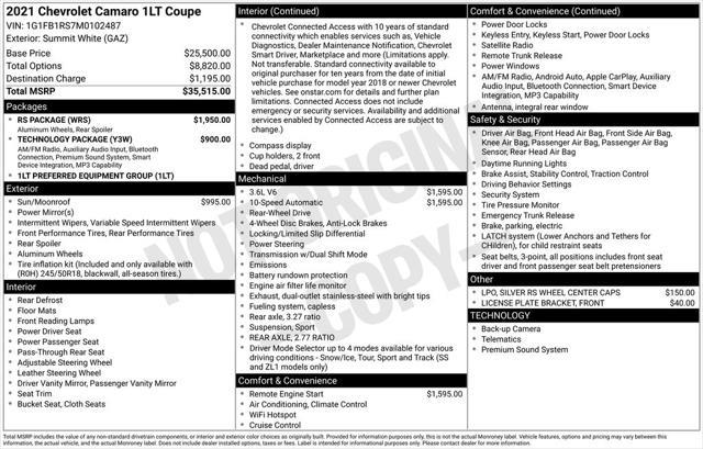 2021 Chevrolet Camaro - $21,398