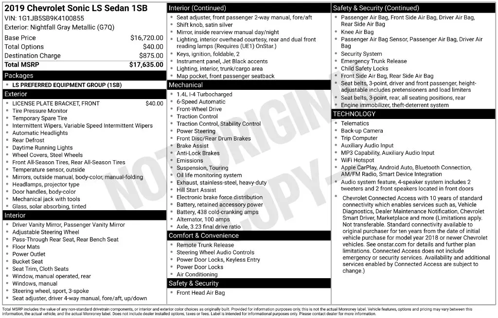 2019 Chevrolet Sonic - $10,288