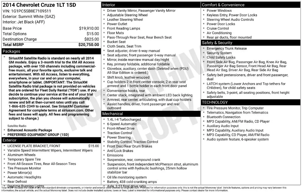 2014 Chevrolet Cruze - $7,998