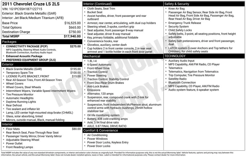 2011 Chevrolet Cruze - $5,500