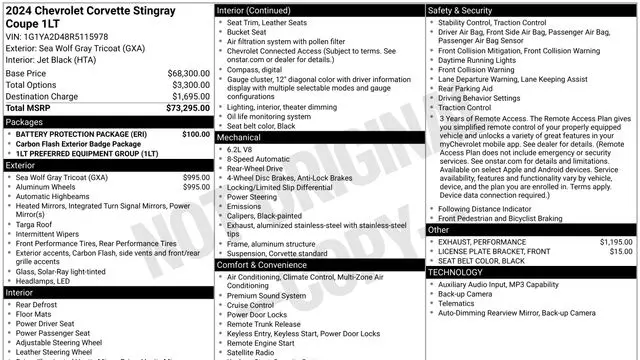 2024 Chevrolet Corvette Stingray