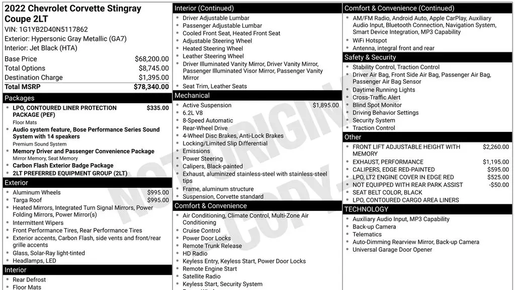 2022 Chevrolet Corvette Stingray