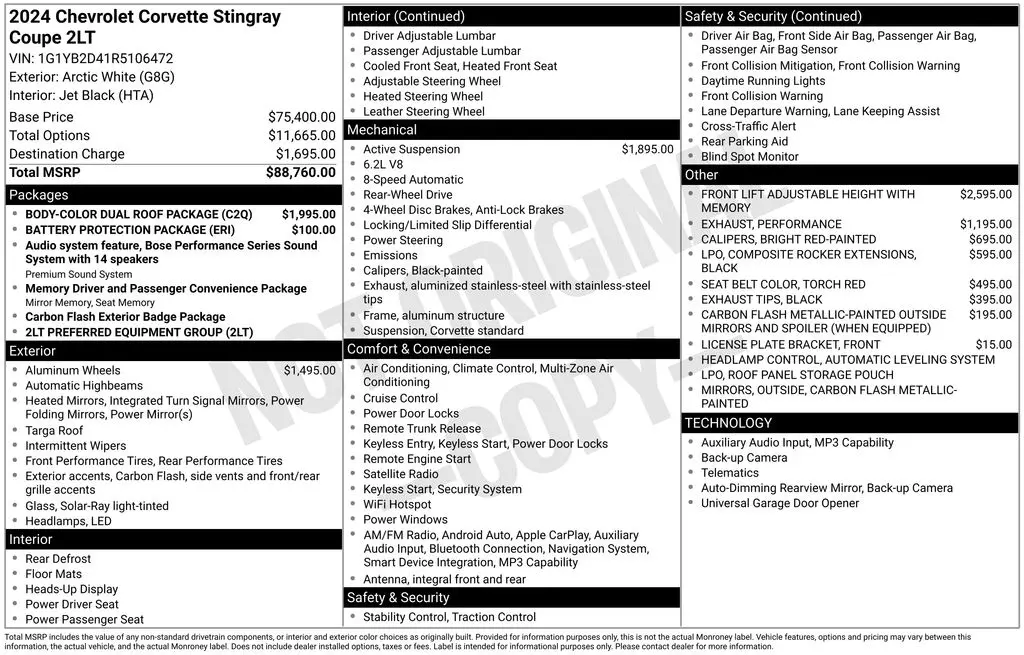 2024 Chevrolet Corvette - $68,000