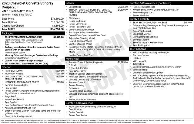2023 Chevrolet Corvette - $72,985