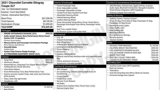 2021 Chevrolet Corvette Stingray