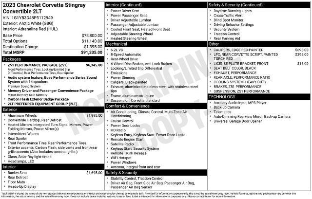 2023 Chevrolet Corvette - $74,869