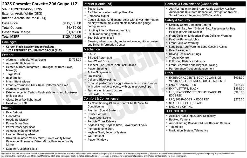 2025 Chevrolet Corvette - $110,297